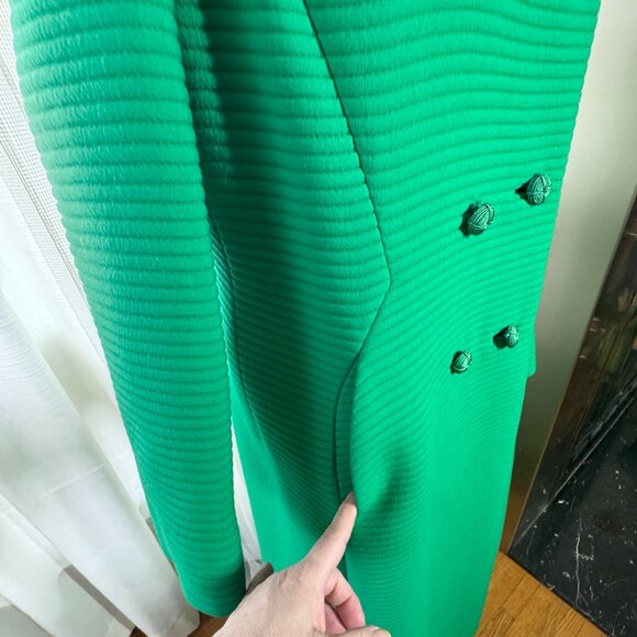Vintage 60s fall coat, Kelly green ribbed textured, maxi length, size 6/8 (S/M) - Picture 5 of 16